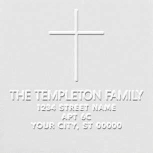 Simple Elegant Thin Cross Name Return Address Embosser