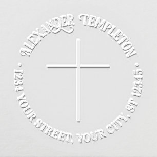 Simple Elegant Thin Cross Name Return Address Embosser