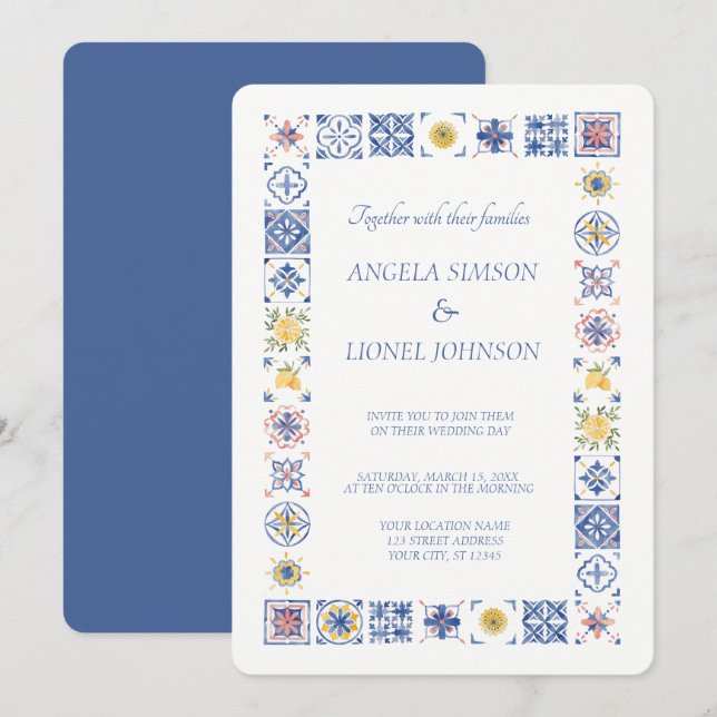 Simple Elegant Tiles Amalfi Coast Italy Wedding Invitation (Front/Back)