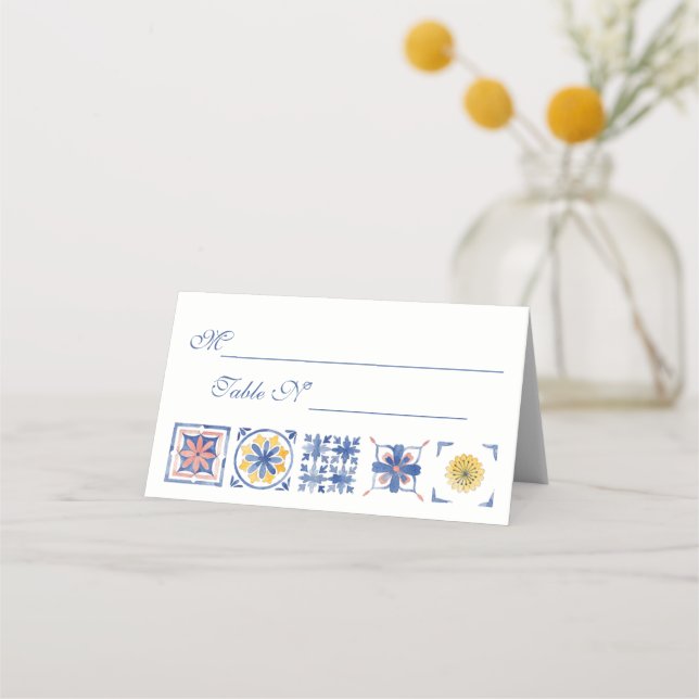 Simple Elegant Tiles Amalfi Coast Italy Wedding Place Card (Front)