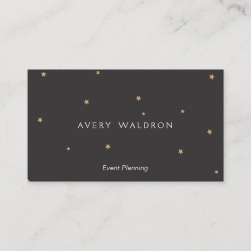 Simple Elegant Tiny Gold Stars Event Planner Black Business Card