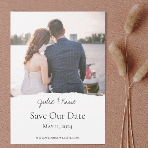 Simple  Elegant Torn Paper Effect Save the Date Invitation