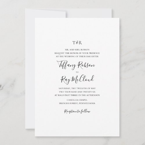 Simple Elegant Traditional Monogram Wedding Invitation