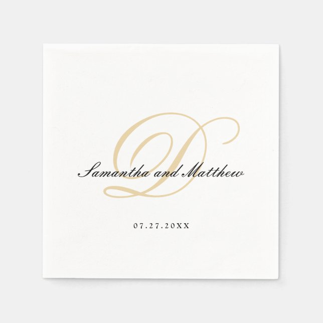 Simple Elegant Traditional Script Gold Monogram Napkins (Front)