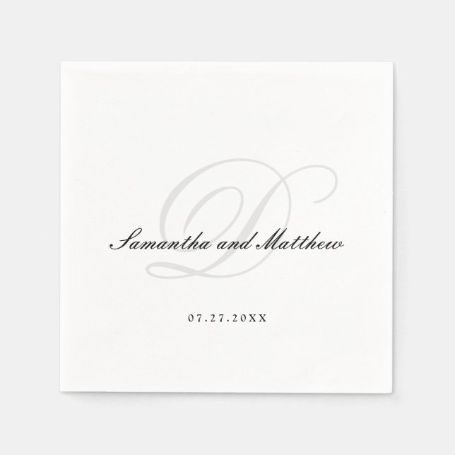 Simple Elegant Traditional Script Wedding Monogram Napkins (Front)