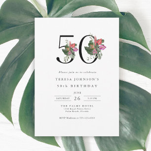 Simple Elegant Tropical 50th Birthday Invitation
