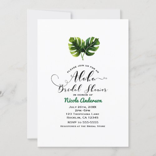 Simple Elegant Tropical Leaves Aloha Bridal Shower Invitation