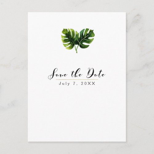 Simple Elegant Tropical Palm Leaves Save the Date Announcement Postcard