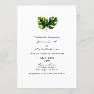 Simple Elegant Tropical Palm Leaves Wedding Chic Invitation
