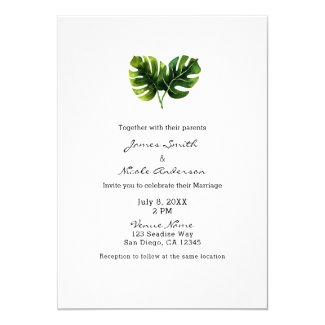 Simple Elegant Tropical Palm Leaves Wedding Chic Invitation