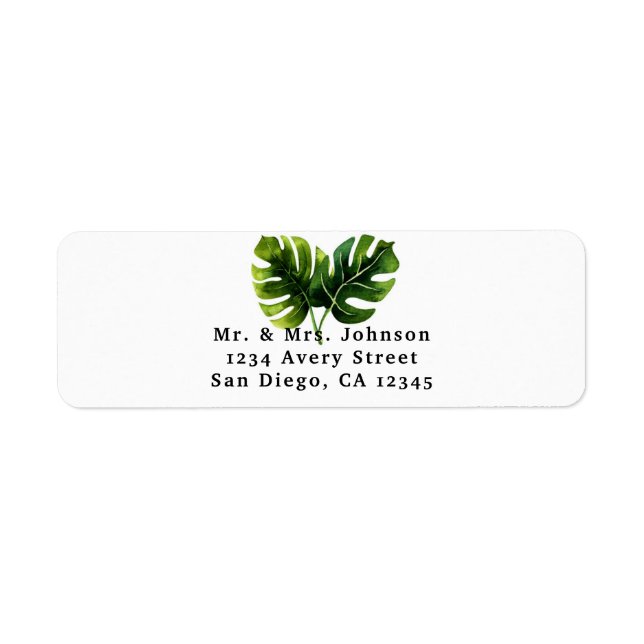 Simple Elegant Tropical Palm Leaves Wedding Chic Label (Front)