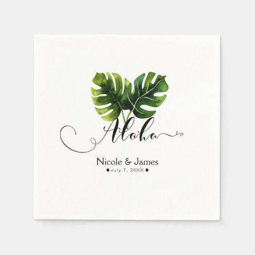 Simple Elegant Tropical Palm Leaves Wedding Chic Paper Napkins