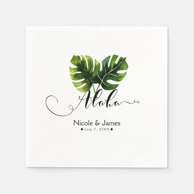 Simple Elegant Tropical Palm Leaves Wedding Chic Paper Napkins (Front)