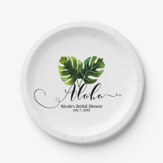 Simple Elegant Tropical Palm Leaves Wedding Chic Paper Plates (Front)