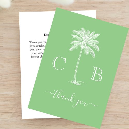 Simple Elegant Tropical Palm Monograms Wedding Thank You Card