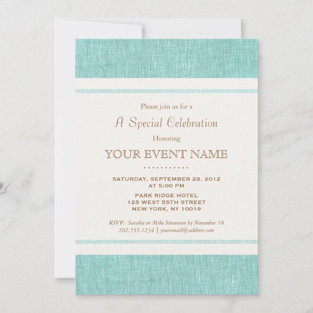 Simple Elegant Turquoise Blue, Stylish Invitation (Front)