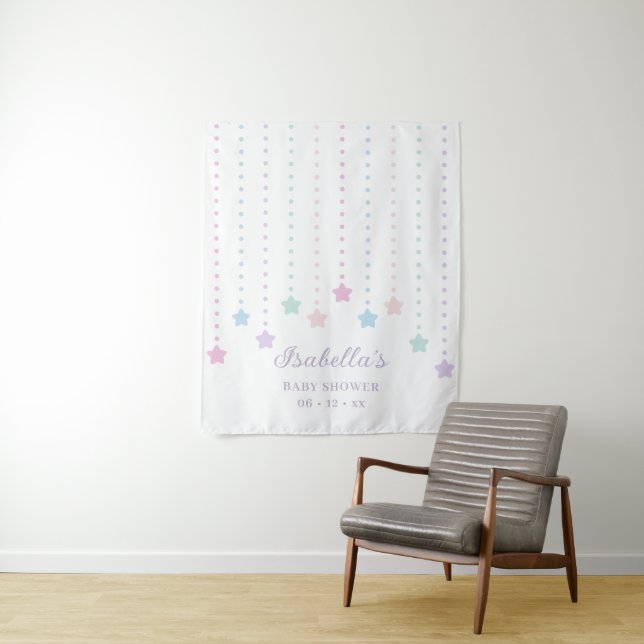 Simple Elegant Twinkle Little Stars Baby Shower Tapestry (In Situ)