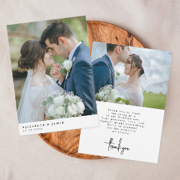 Simple Elegant Two Photo Wedding Thank You Card