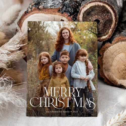 Simple Elegant Type Full Photo Merry Christmas  Holiday Card