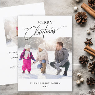 Simple Elegant Typography 2 Photos Merry Christmas Holiday Card