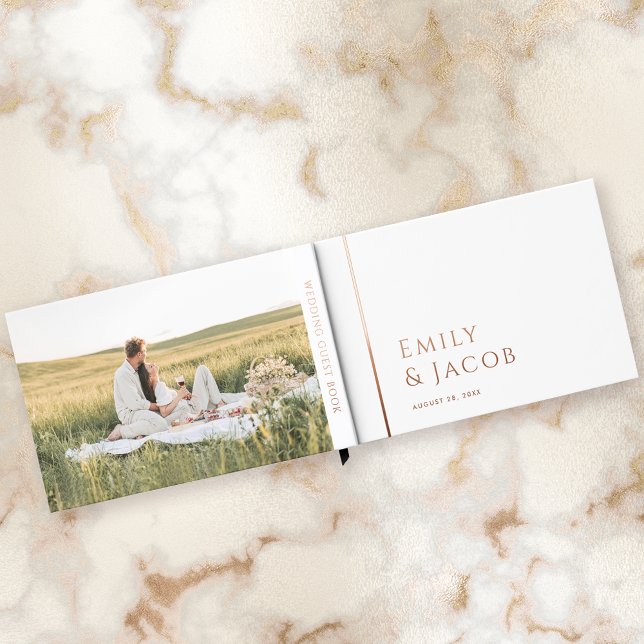 Simple Elegant Typography and Photo Wedding Foil Guest Book (Personalize this elegant guest book with your names, wedding date and your desired photo.)