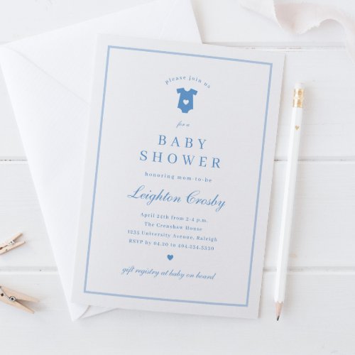 Simple Elegant Typography Blue Baby Shower Invitation