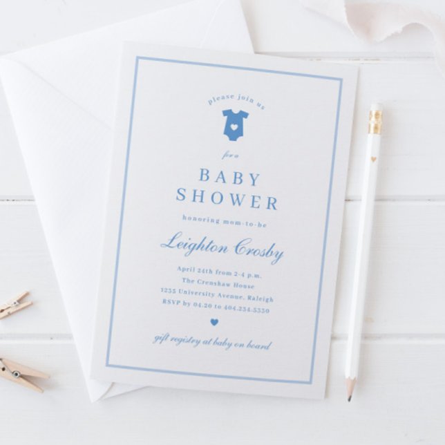 Simple Elegant Typography Blue Baby Shower Invitation (Simple Classic Typography Blue Baby Shower Invitation.)