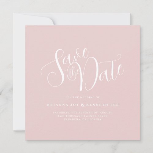 Simple Elegant Typography Blush Pink Wedding Save The Date