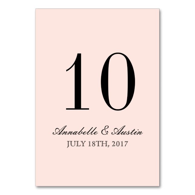 Simple Elegant Typography Blush Wedding Table Card (Front)