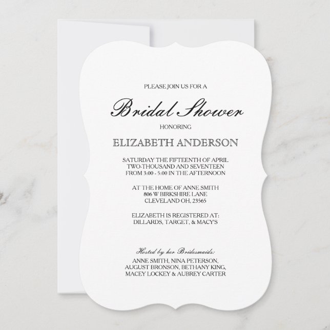 Simple Elegant Typography Bridal Shower Invitation (Front)