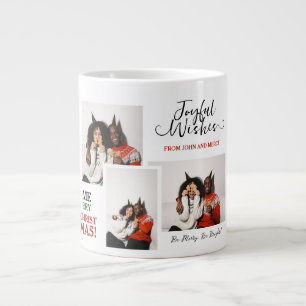 Simple Elegant Typography Christmas Couple 3 Photo Giant Coffee Mug
