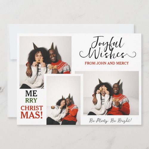 Simple Elegant Typography Christmas Couple 3 Photo Holiday Card