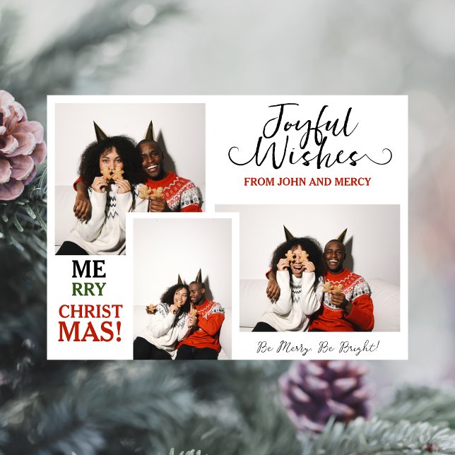 Simple Elegant Typography Christmas Couple 3 Photo Holiday Card (Creator Uploaded)
