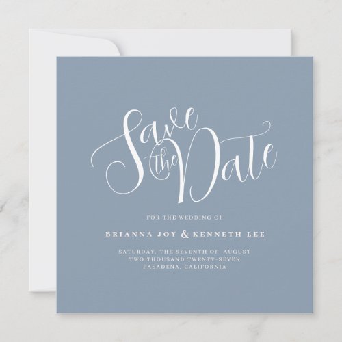 Simple Elegant Typography Dusty Blue Wedding Save The Date
