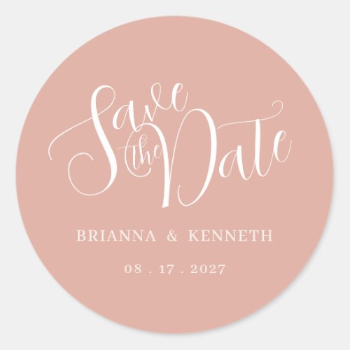 Simple Elegant Typography Dusty Pink Save the Date Classic Round Sticker