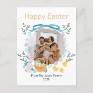 Simple Elegant Typography Easter Family one photo Holiday Postcard