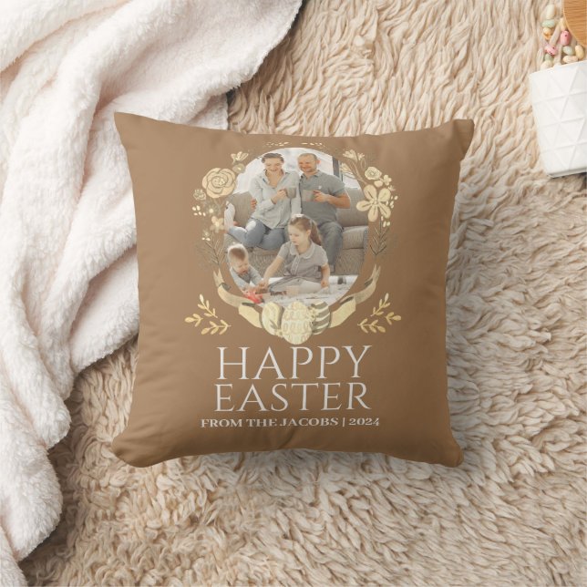 Simple Elegant Typography Easter Family One Photo Throw Pillow (Blanket)