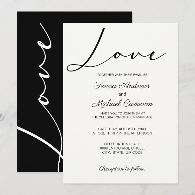 Simple elegant typography Love Wedding Invitation (Front/Back)
