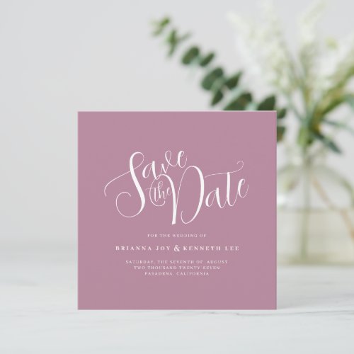 Simple Elegant Typography Mauve Wedding Save The Date