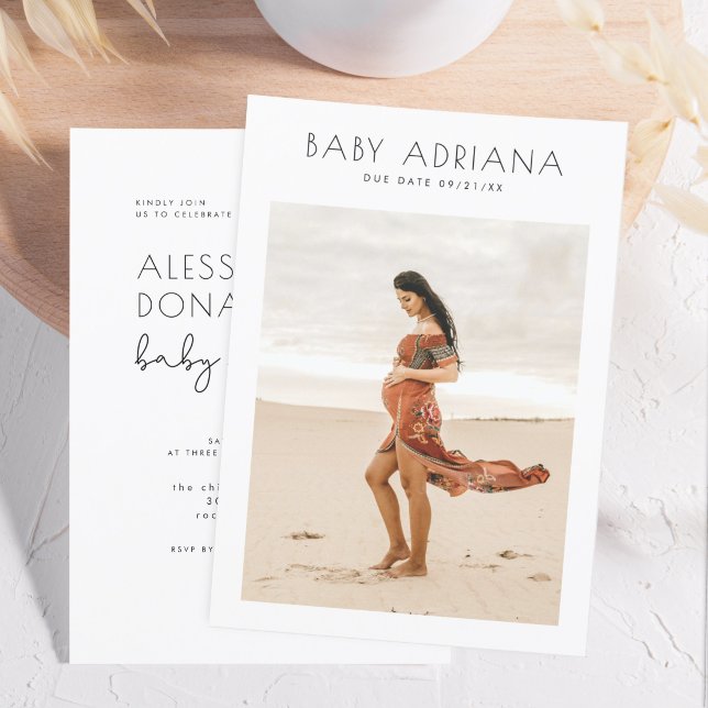 Simple Elegant Typography Modern Photo Baby Shower Invitation
