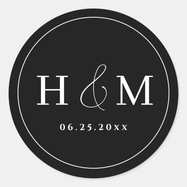 Simple Elegant Typography Monogrammed Wedding Classic Round Sticker (Front)