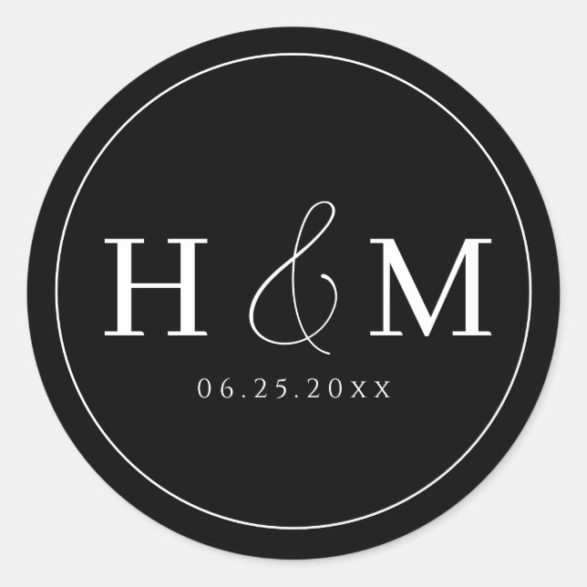 Simple Elegant Typography Monogrammed Wedding Classic Round Sticker (Front)