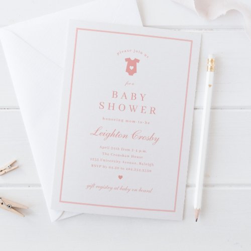 Simple Elegant Typography Pink Baby Shower Invitation