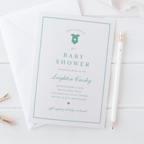 Simple Elegant Typography Sage Green Baby Shower Invitation