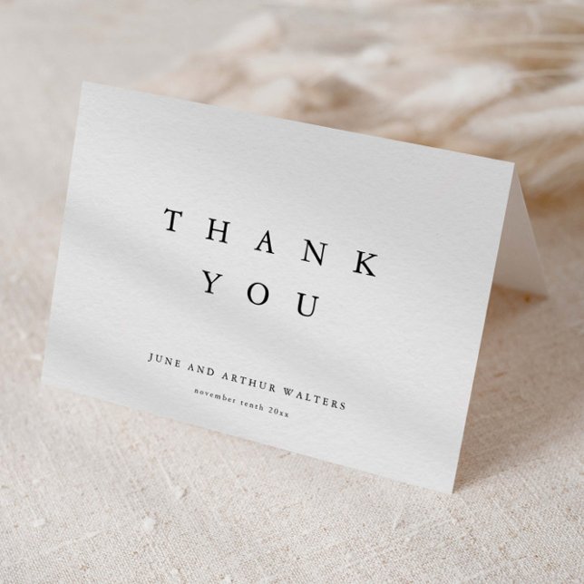 Simple Elegant Typography Wedding Letterpress Thank You Card (Simple elegant typography wedding thank you cards.)