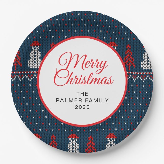 Simple Elegant Ugly Christmas | Family Custom Name Paper Plates (Front)