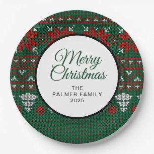 Simple Elegant Ugly Christmas Family Custom Name Paper Plates