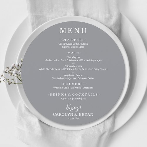 Simple Elegant Ultimate Gray Round Wedding Dinner Menu
