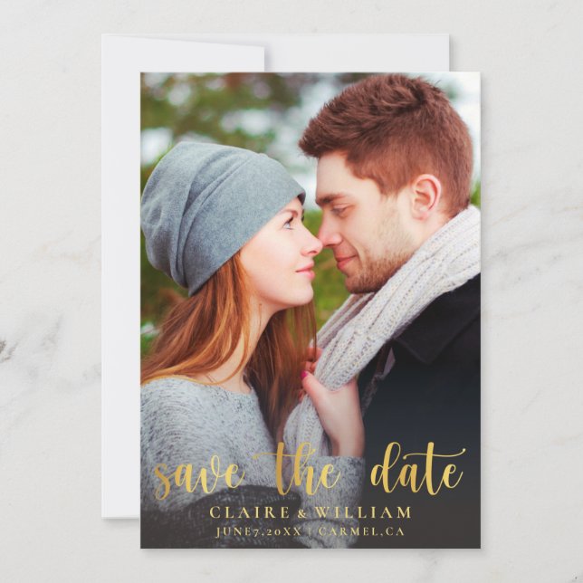 Simple Elegant Vertical Photo Save the Date Card (Front)