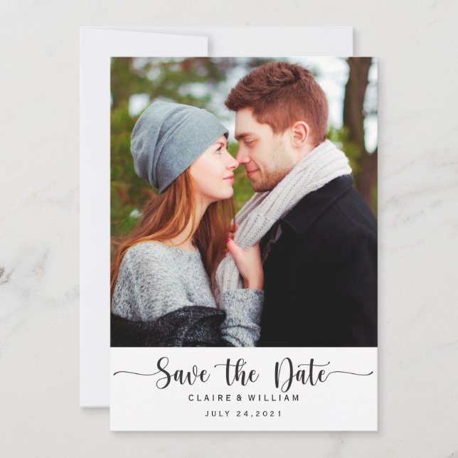 Simple Elegant Vertical Photo Save the Date Card (Front)